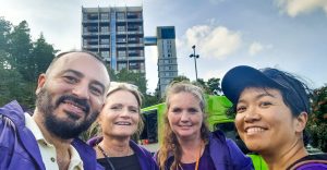 Konstantinos Irina, Kristina Granlund, Lina Olsson och Yusie Rundkvist Chou med Stockholm Lighthouse på Kvarnholmens Dag