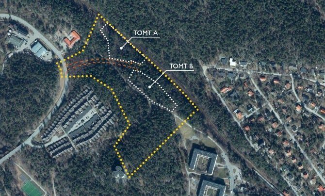 Karta över Igelbodatomterna / Fisksätratomterna mellan Fågelhöjden, Igelboda villaområde och Igelboda platån