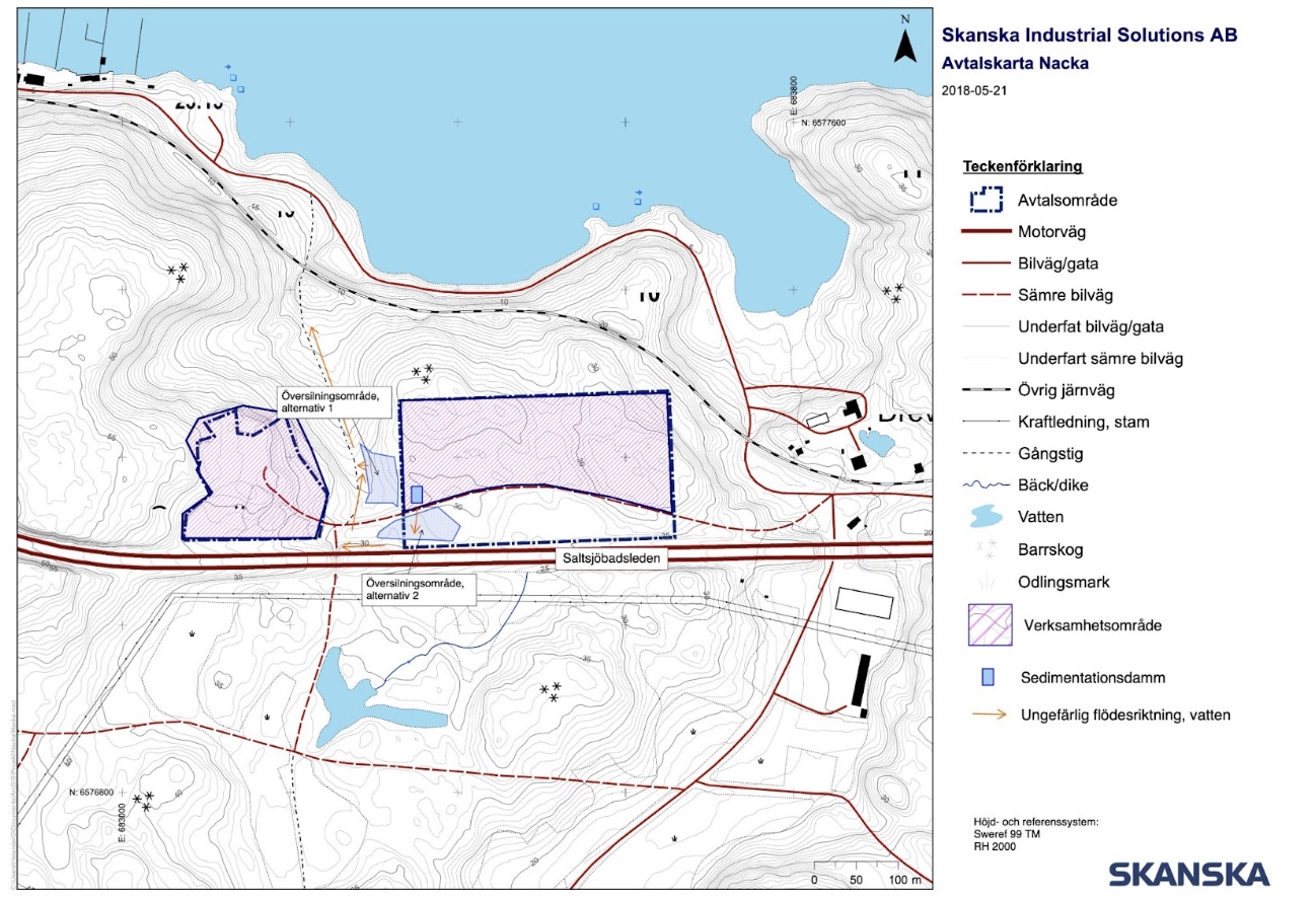 Karta visar var stenkrossen i Gungviken skulle placeras av Skanska