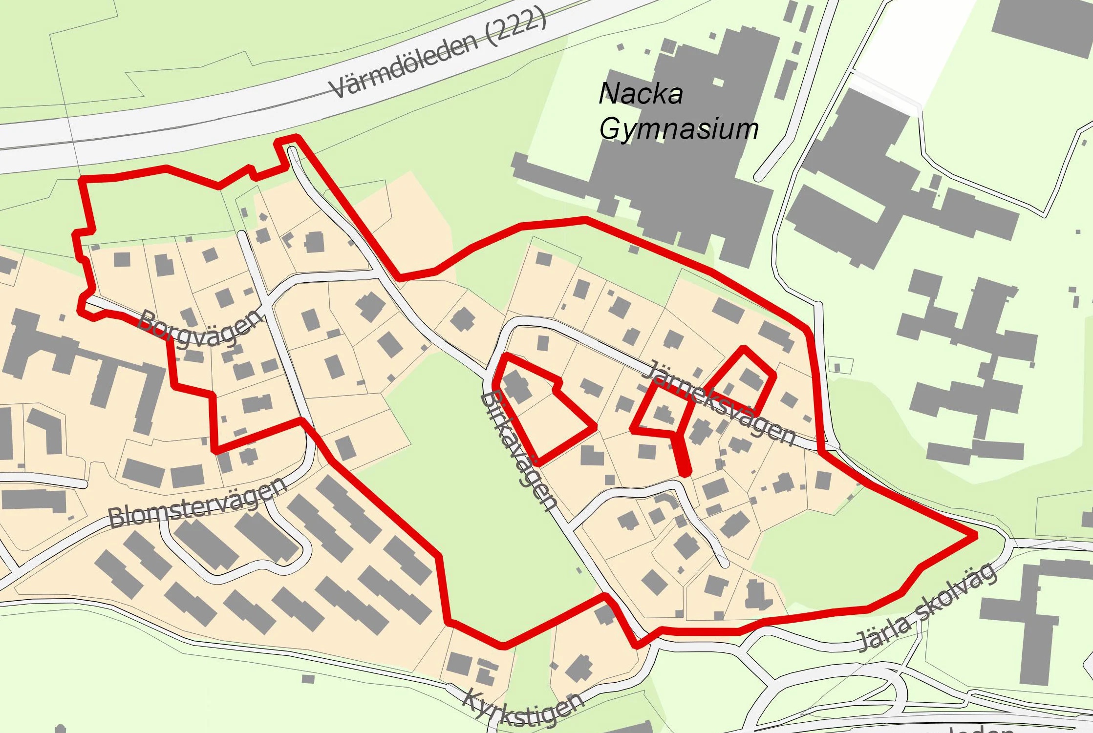 Planområdet inkluderar nästan alla kulturhusen i Birkaområdet. Endast tre små tomter och Kyrkstigen öar är exkluderade